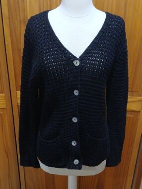Jones New York Black Chunky Knit V-Neck Cardigan